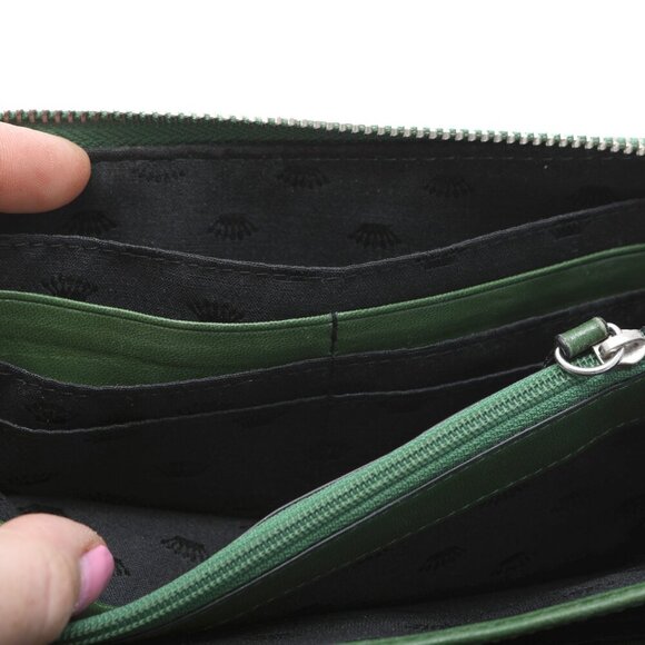 Juicy Couture Leather Leopard Print Wallet Zip Around Green Brown Animal Print - Picture 11 of 12